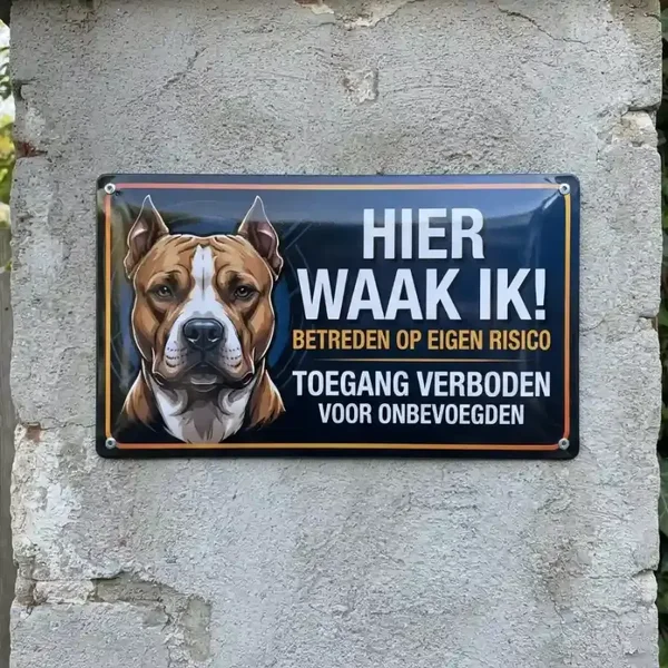 Metalen Waarschuwingsbord Pitbull - Hier Waak Ik