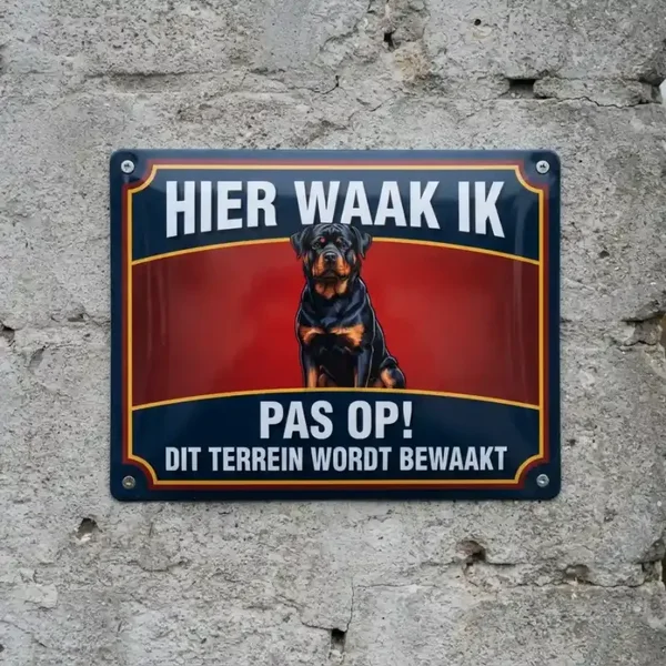 Metalen Waarschuwingsbord Hier Waak Ik Rottweiler | Retrobordjes.be