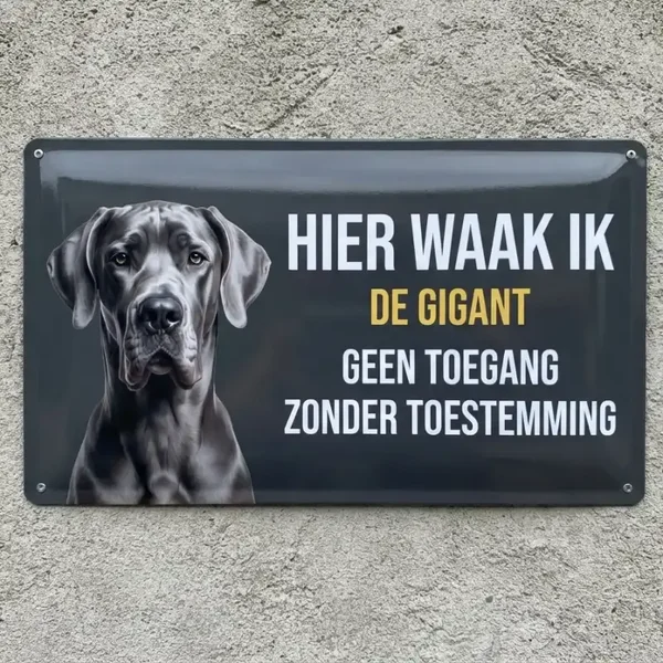Metalen Waarschuwingsbord - Hier Waak Ik Duitse Dog