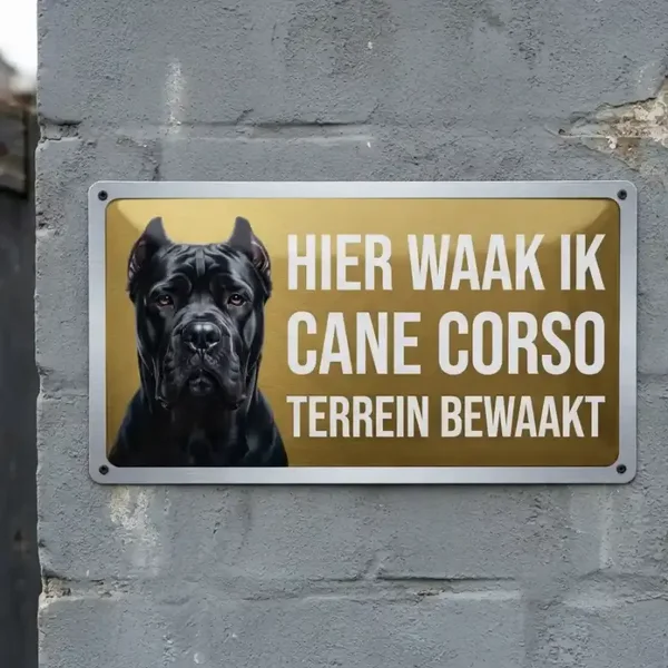 Metalen Waarschuwingsbord Hier Waak Ik Cane Corso