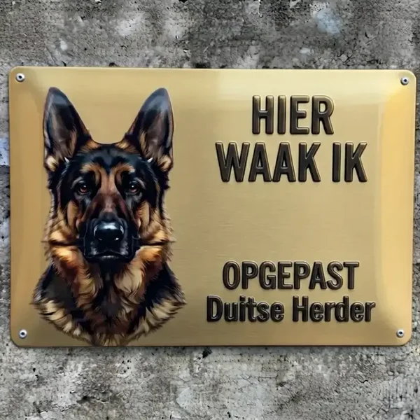 Metalen Waarschuwingsbord - Hier Waak Ik Duitse Herder