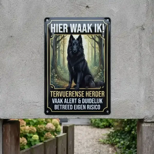 Metalen Waarschuwingsbord - Hier Waak Ik - Tervuerense Herder