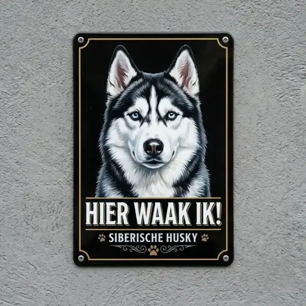 Metalen Waarschuwingsbord Siberische Husky - Hier Waak Ik