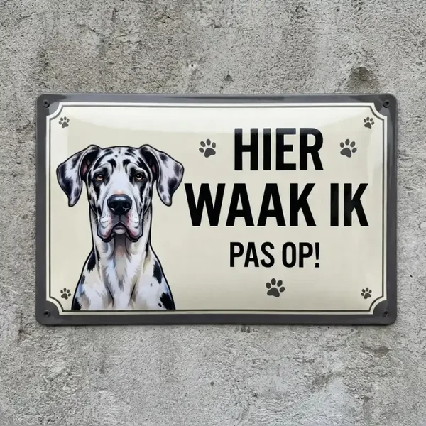 Metalen Waarschuwingsbord "Hier waak ik - Duitse Dog"
