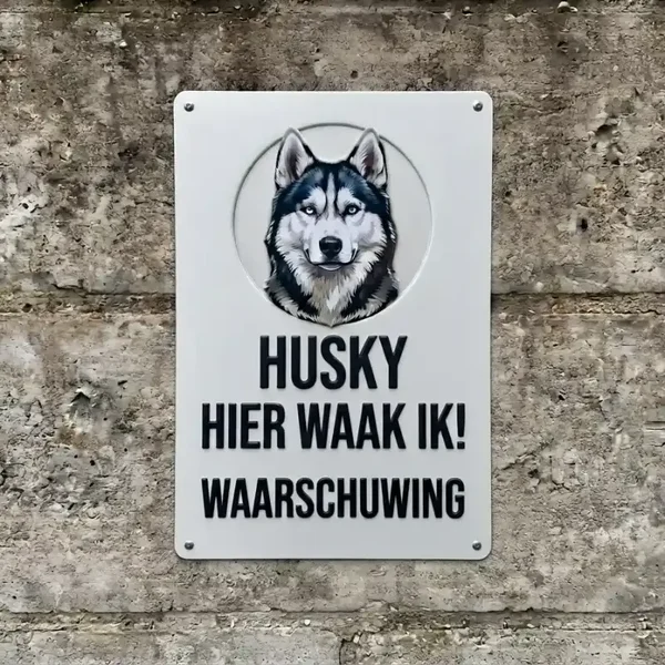 Metalen waarschuwingsbord Husky Hier Waak Ik