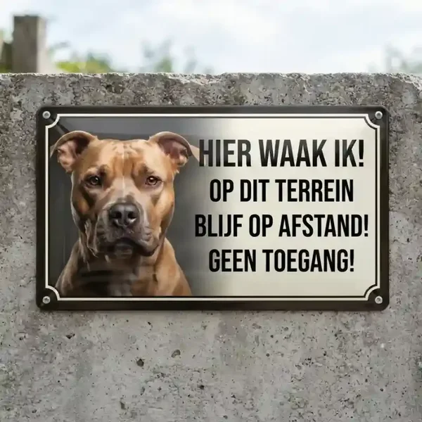 Metalen Waarschuwingsbord Pitbull - Hier Waak Ik