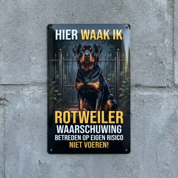 Metalen waarschuwingsbord Rottweiler - Hier waak ik