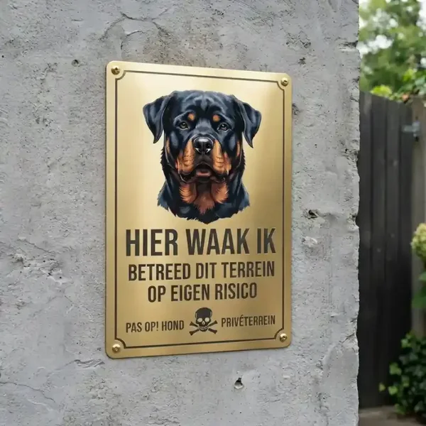 Metalen waarschuwingsbord Rottweiler - Hier waak ik