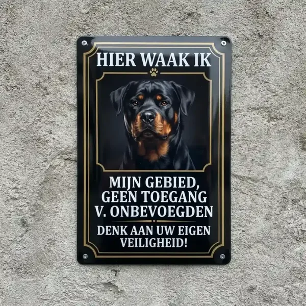 Metalen Waarschuwingsbord Rottweiler - Hier Waak Ik