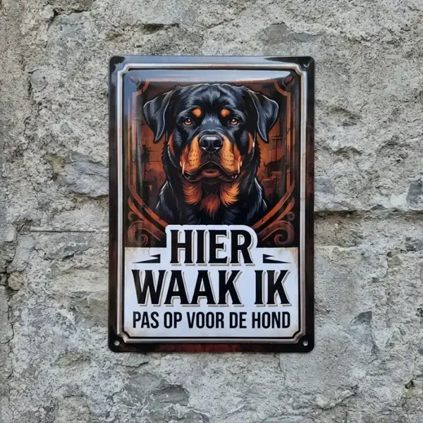 Metalen Waarschuwingsbord Rottweiler - Hier Waak Ik