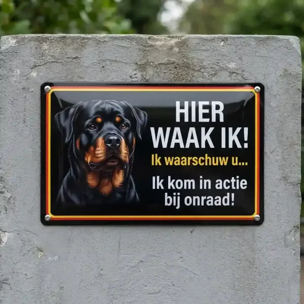 Metalen Waarschuwingsbord Rottweiler - Hier Waak Ik