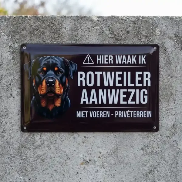 Metalen waarschuwingsbord Rottweiler - Hier waak ik