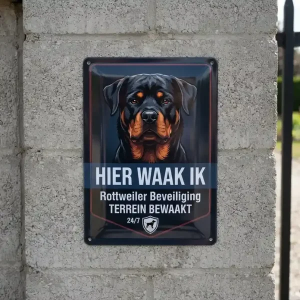Metalen Waarschuwingsbord Rottweiler - Hier Waak Ik
