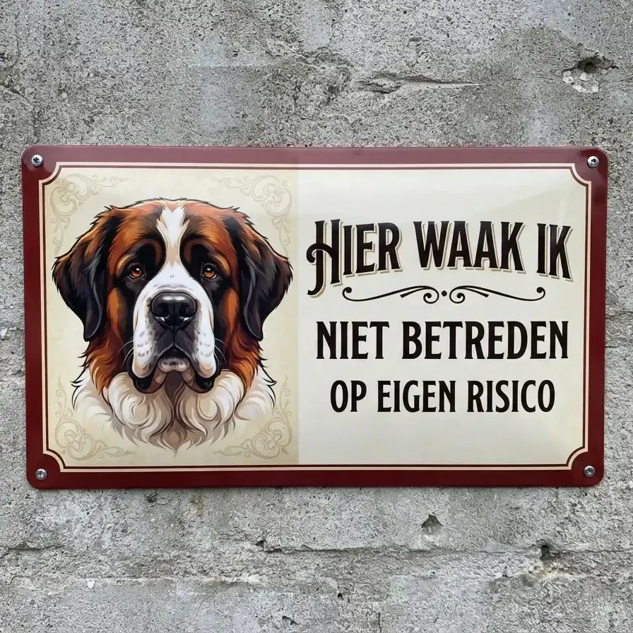 Metalen Waarschuwingsbord Sint Bernard - Hier Waak Ik