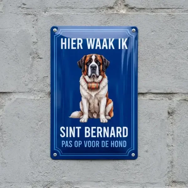 Metalen Bord Sint Bernard - Hier Waak Ik