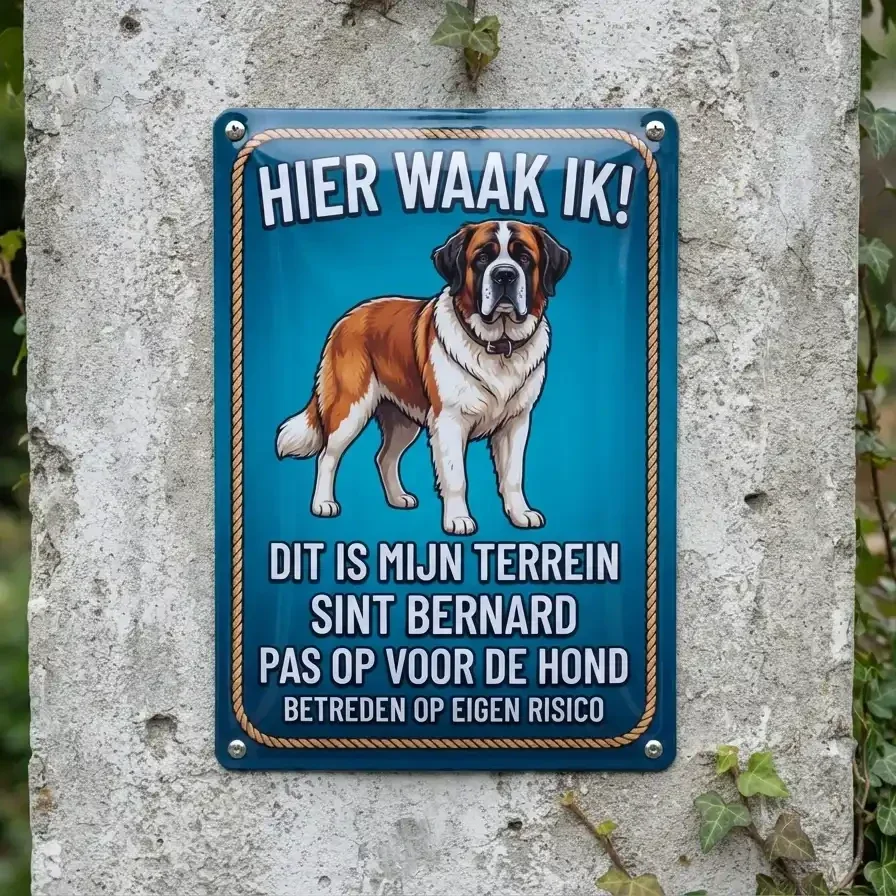 Metalen Waarschuwingsbord Sint-Bernard - Hier Waak Ik