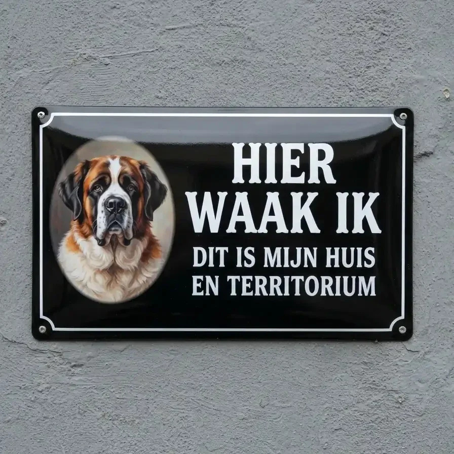 Metalen Waarschuwingsbord Sint Bernard - Hier Waak Ik