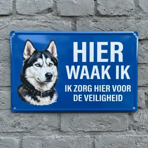 Metalen waarschuwingsbord - Hier waak ik Husky