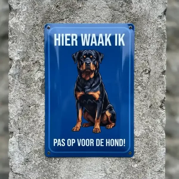 Metalen waarschuwingsbord Rottweiler - Hier waak ik