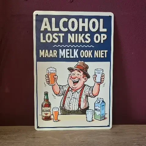 Metalen Wandbord Alcohol Lost Niks Op - 20x30 cm