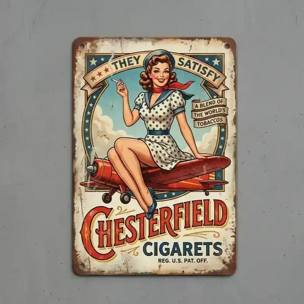 Metalen Wandbord Chesterfield Cigarettes Pin-Up - Retro