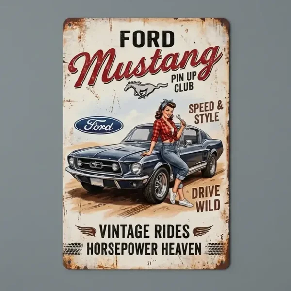 Metalen Wandbord Ford Mustang Pin-Up