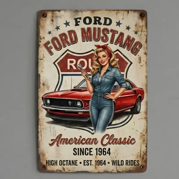 Metal Wandbord Ford Mustang Pin-Up