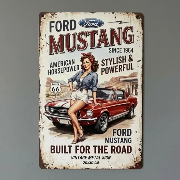Metalen Wandbord Ford Mustang Vintage - 20x30 cm