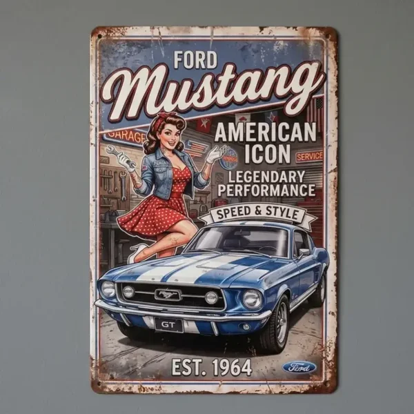 Metalen Wandbord Ford Mustang Retro - Tweedehands