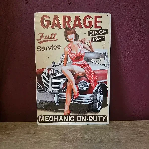 Metalen Wandbord Garage Pin-Up Vintage - 20x30 cm