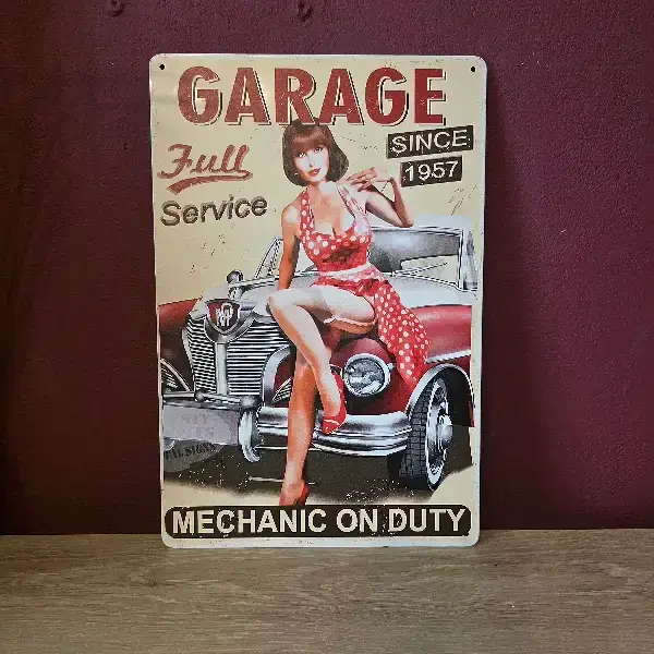 Metalen Wandbord Garage Pin-Up Vintage - 20x30 cm