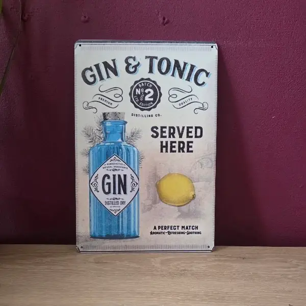 Metalen Vintage Wandbord Gin & Tonic (20x30 cm) – Tweedehands