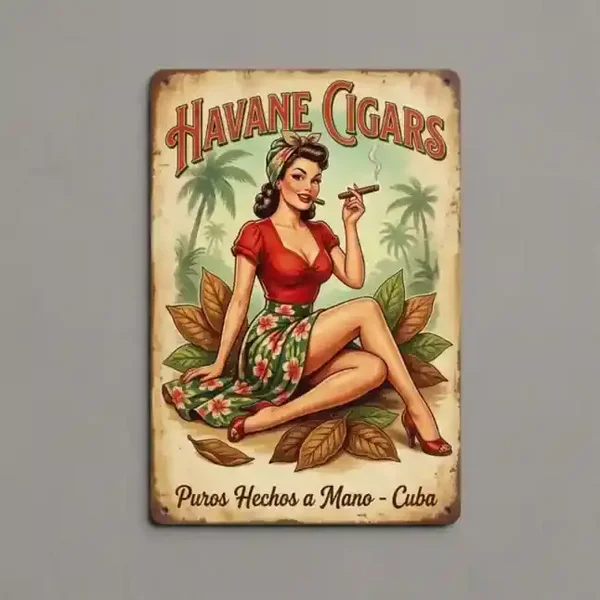 Retro Metalen Bord Havane Cigars Pin-up