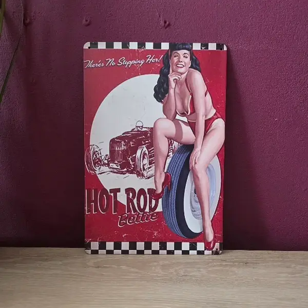 Metalen Wandbord Hot Rod Bettie Pin-up Retro 20x30cm