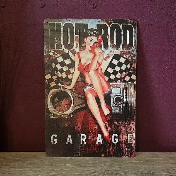 Metalen Bord Hot Rod Garage Pin-up - Retro 20x30 cm