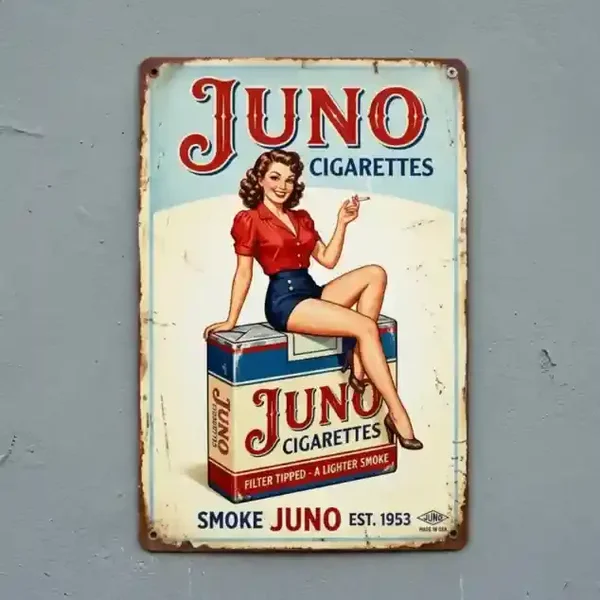 Metalen Wandbord Juno Cigarettes Pin-up - Retro 1953