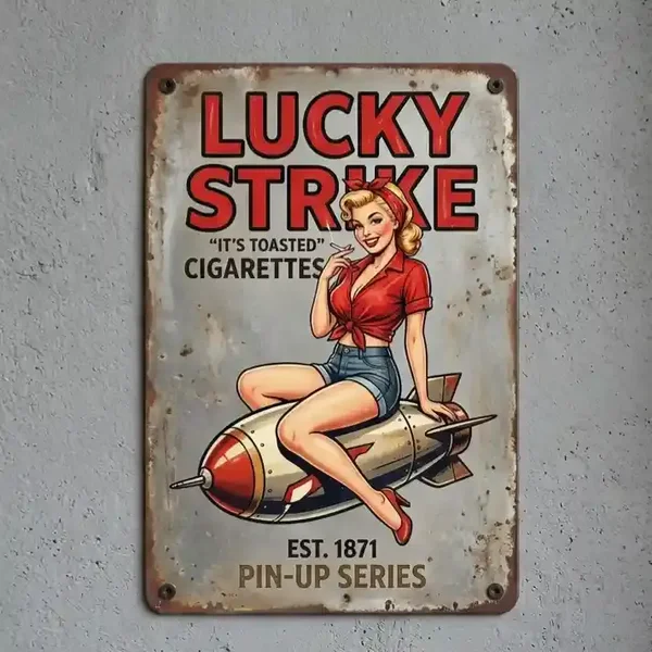 Metalen Wandbord Lucky Strike Pin-Up Vintage