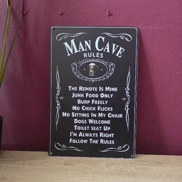 Metalen Wandbord Man Cave Rules (20x30 cm)