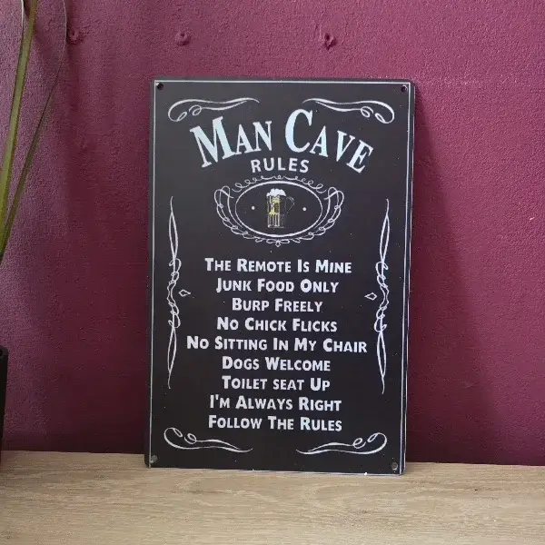 Metalen Wandbord Man Cave Rules (20x30 cm)