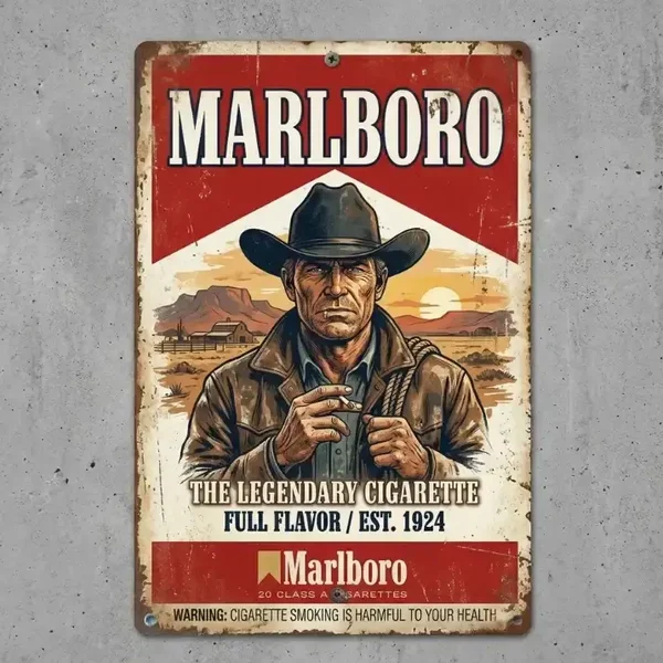 Marlboro Vintage Metalen Wandbord - Cowboy