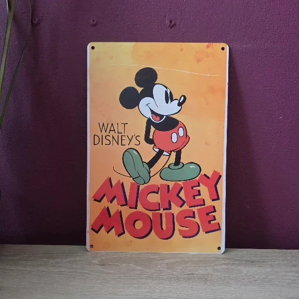 Vintage Metalen Wandbord Mickey Mouse - 20x30 cm