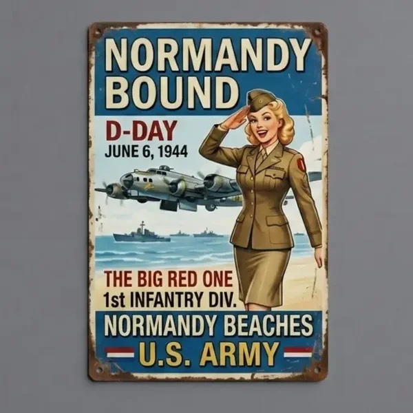 Metalen Wandbord Normandy Bound D-Day Pin-Up