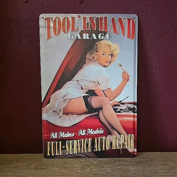 Retro Metalen Wandbord Tool 'In Hand Garage - 20x30 cm