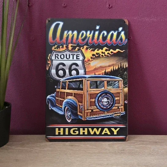 Metalen Wandbord Route 66 America's Highway Vintage - 20x30 cm