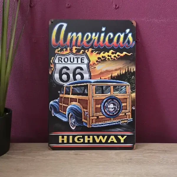 Metalen Wandbord Route 66 America's Highway Vintage - 20x30 cm