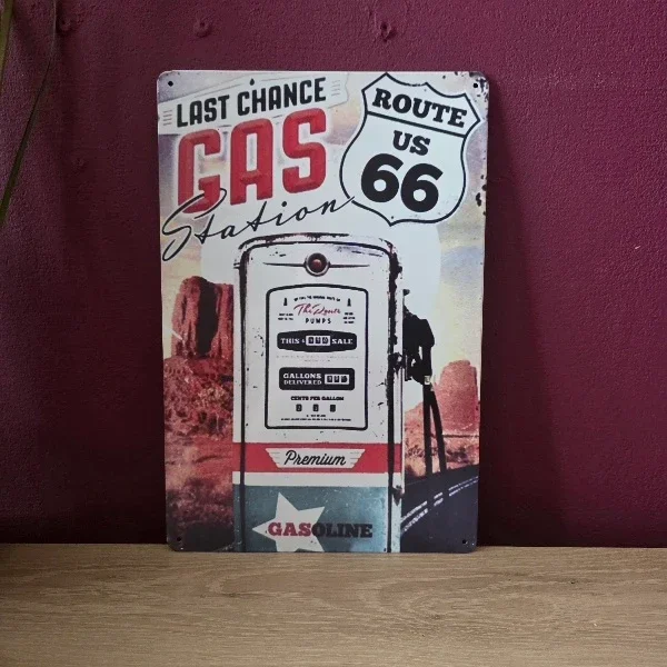 Metalen Wandbord Route 66 Gas Station - 20x30 cm