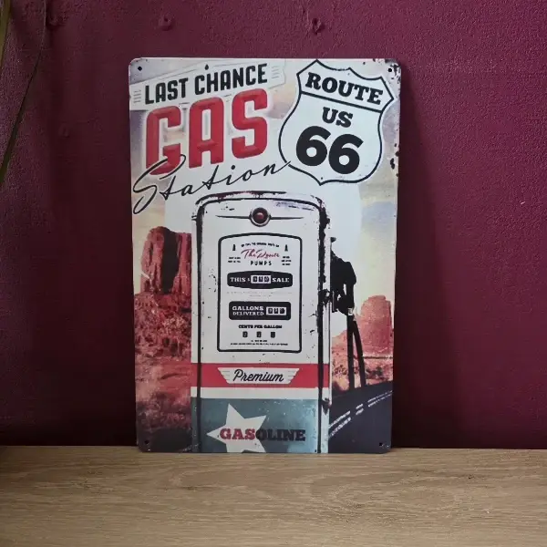 Metalen Wandbord Route 66 Gas Station - 20x30 cm