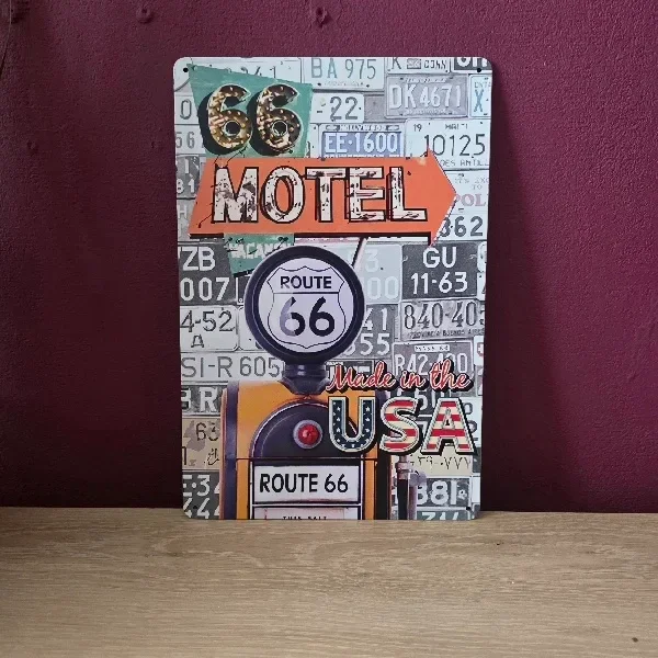 Vintage Metalen Wandbord Route 66 Motel - 20x30 cm