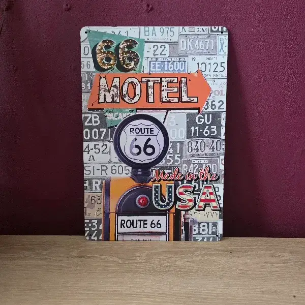 Vintage Metalen Wandbord Route 66 Motel - 20x30 cm