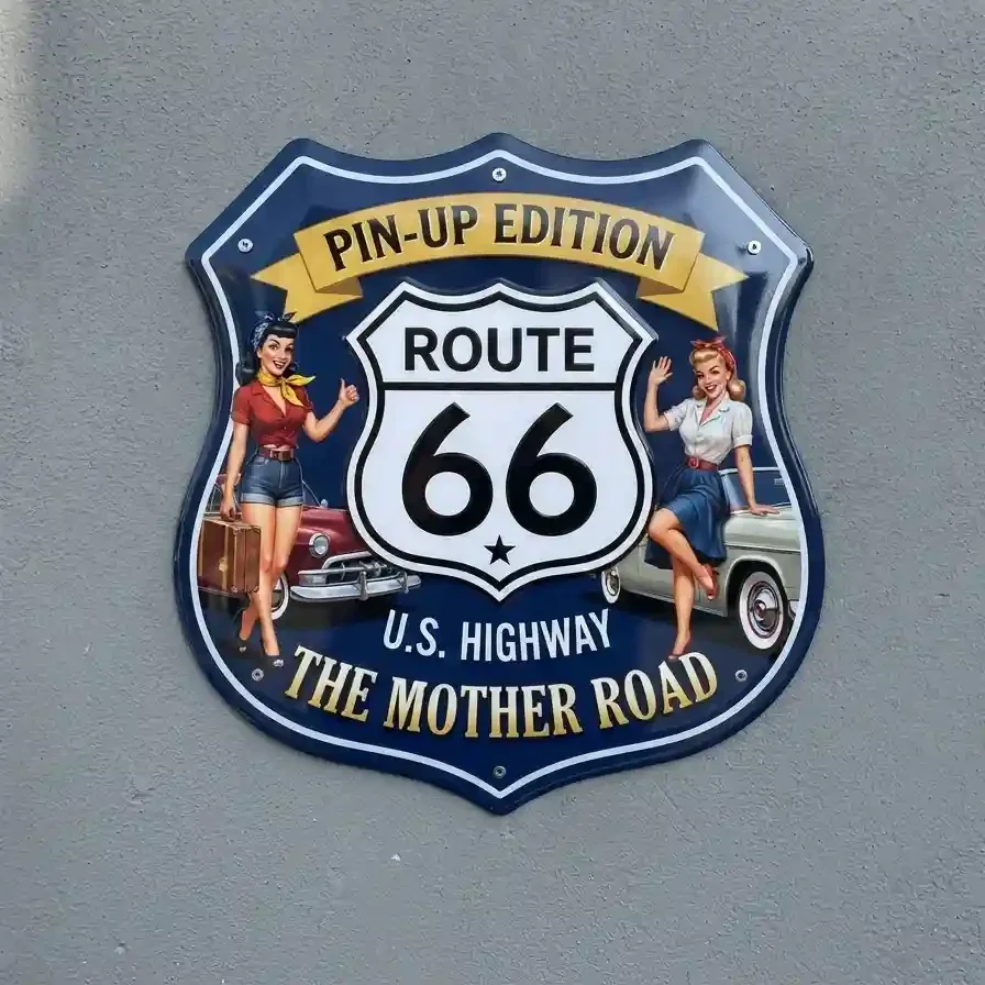 Metalen Wandbord Route 66 Pin-Up Edition 32x32 cm